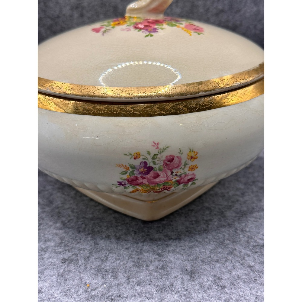 Royal China Sebring Ohio 22K Royal Etch Gold Floral Lidded Sugar Bowl Vintage